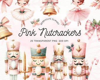 Nussknacker Ballett Clipart-Pack, Rosa Nussknacker Clipart, Rosa Weihnachten PNG, Weihnachtscliparts, Nussknacker Einladen, Weihnachtsballett Clipart