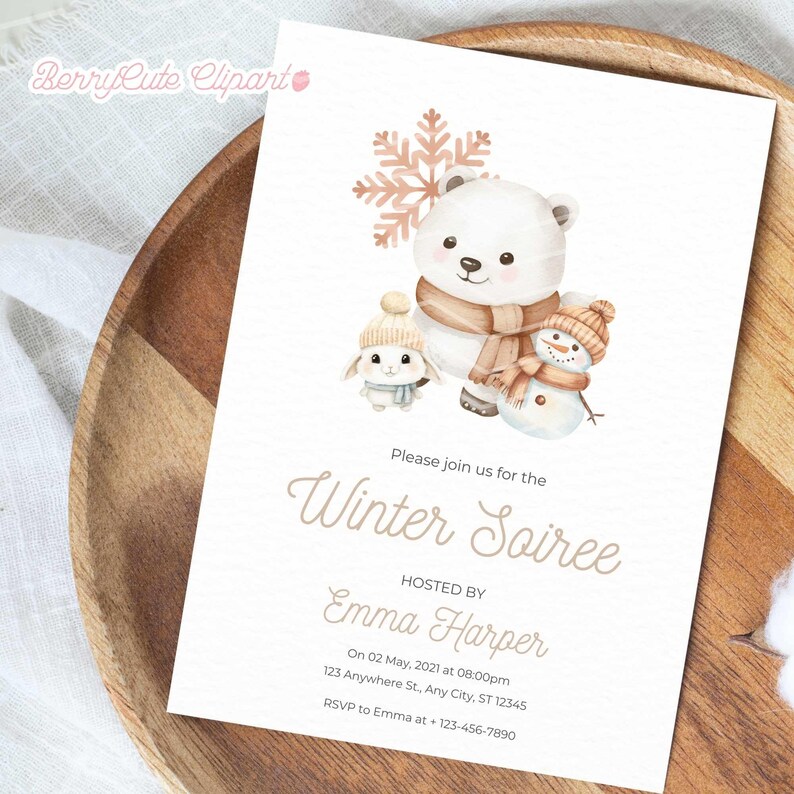 Winter Wonderland Clipart Bundle, Neutral Christmas Clipart, Boho Christmas Clipart, Cozy Winter Clipart, Arctic Animal Clipart