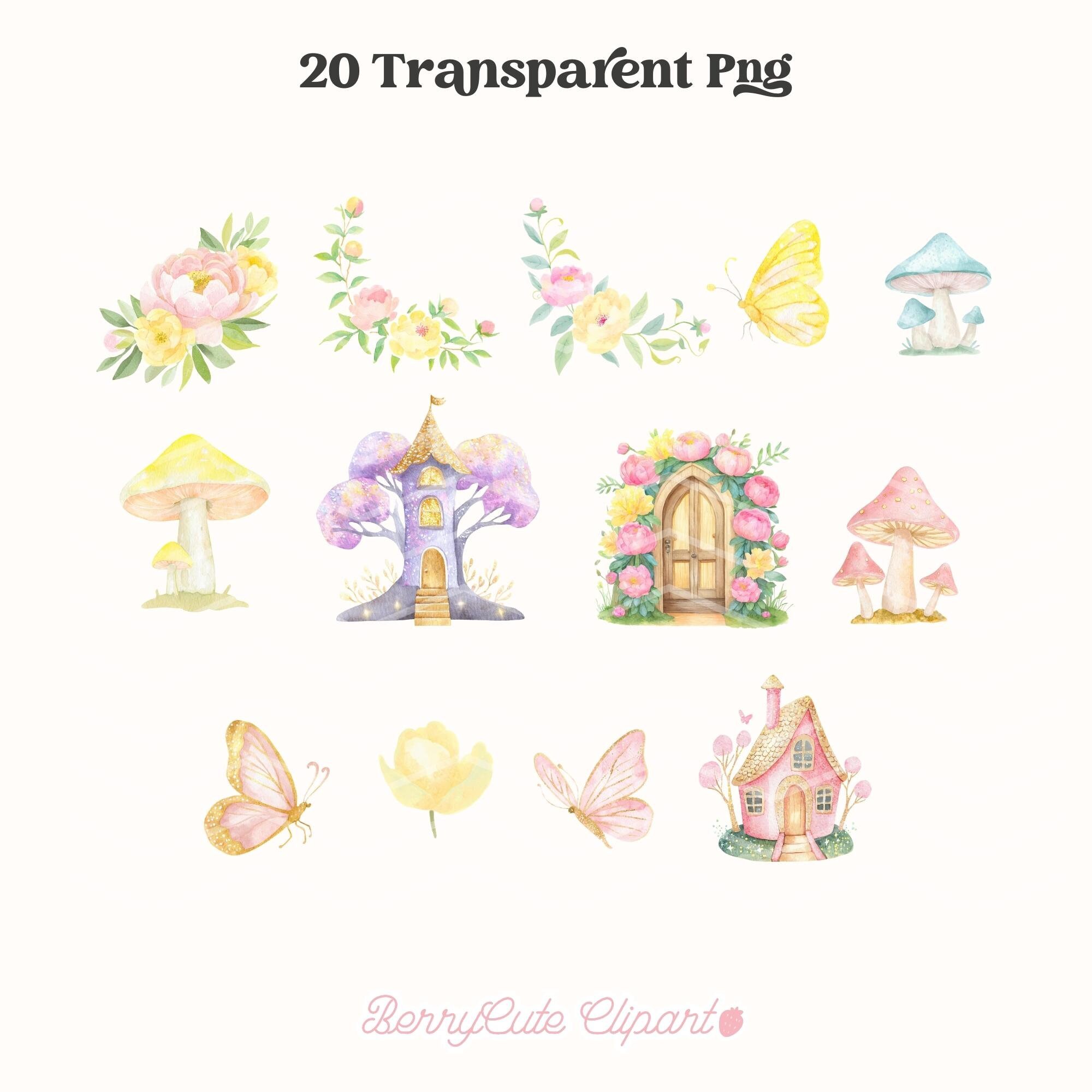 Pastel Fairy Garden Clipart, Watercolor Fairy Clipart, Pink Fairy PNG ...