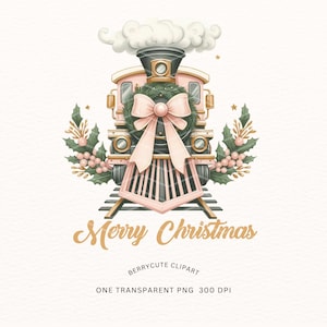 Polar Express Clipart, Christmas Train Clipart, Pink Train PNG, Watercolor Train Graphics, Sublimation Clipart, Santa Clipart, Christmas PNG