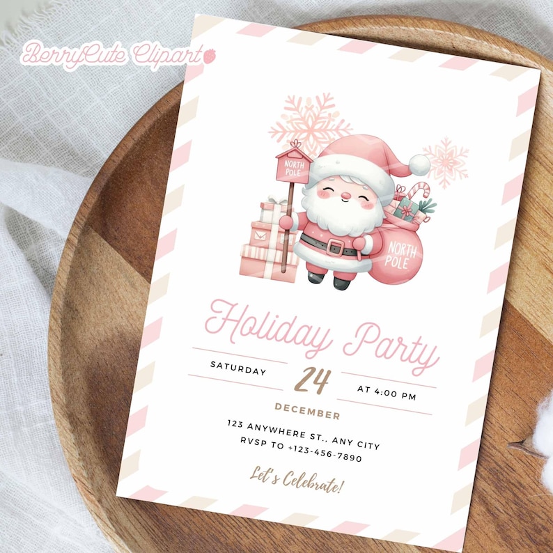 North Pole Clipart Pack, Watercolor Santa's Village, Christmas Clipart, Pink Christmas Png, Santa Clipart, Winter Wonderland, Junk Journal