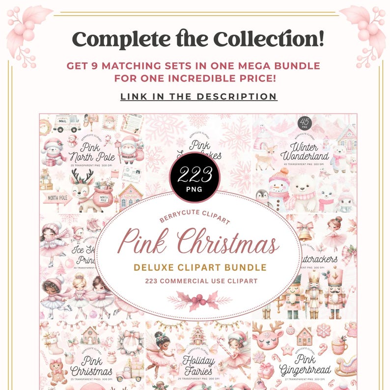 Nordpol Clipart-Pack, Aquarell Weihnachtsmanndorf, Weihnachtscliparts, rosa Weihnachten Png, Weihnachtsmann Clipart, Winterwunderland, Kartenherstellung Bild 3