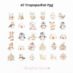 Winter Wonderland Clipart Bundle, Neutral Christmas Clipart, Boho Christmas Clipart, Cozy Winter Clipart, Arctic Animal Clipart