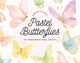 Pastel Butterfly Clipart Pack, Pink Gold Butterfly Clipart, Butterfly Illustration, Butterfly PNG, Pastel Moths,Glitter Butterflies Clipart
