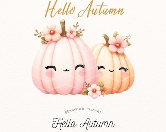 Cute Pumpkin Clipart, Kawaii Pumpkin, Autumn Sublimation, Autumn Clipart, Pumpkin Harvest Clipart, Watercolor Pumpkin, Pink Pumpkin Clipart