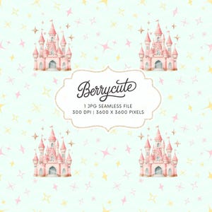 Pink Castle Seamless Pattern, Fairy Tale Seamless, Magical Digital Paper, Fairytale Castle Fabric Design, Scrapbooking, Castle Background