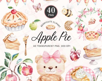 Apple Pie Clipart Pack, Little Cutie Pie Clipart, Apple Pie Illustration, Fall Baking PNG, Cute Fall Clipart, Baby Shower Graphics