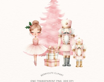 Weihnachten rosa Nussknacker, Weihnachtsballett Clipart, Weihnachtsballerina, rosa Weihnachten, Weihnachtssublimationsdesign, Nussknackerballett