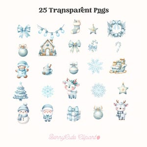 Blue Christmas Clipart Pack, Winter Wonderland Clipart, Blue Christmas Tree, Santa Clipart, Snowman PNG, Blue Christmas Png, Hygge Clipart