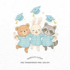 Graduation Animals Clipart, Class of 2025 PNG, Kindergarten Graduation Art, School Clipart, Woodland Creatures, Sublimation Design for Kids