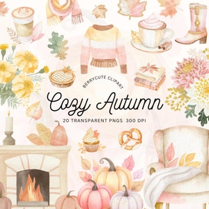 Fall Clipart Pack, Autumn Clipart Set, Cozy Autumn, Thanksgiving Graphics Set, Fall Sweater Clipart, Fall Leaves Clipart, Pumpkin Clipart