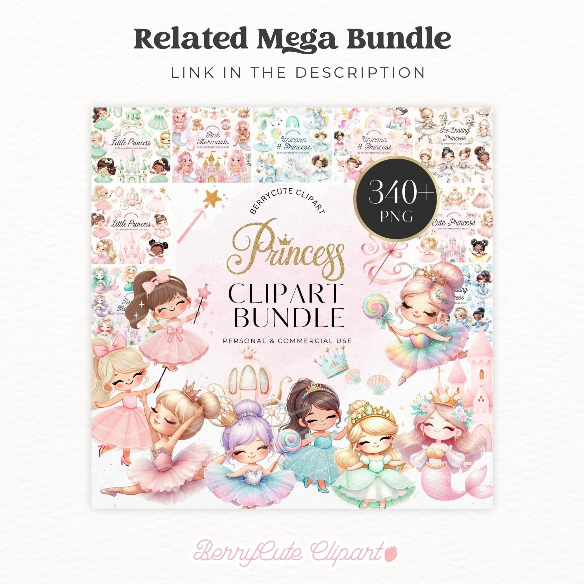 Princess Unicorn Clipart Pack, Pink Princess Clipart, Cute Unicorn ...