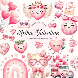 Leuke retro Valentijnsdag clipart, groovy Valentine clipart, hippie liefde, hart clipart, Pink Valentine png, Valentine nodigt png