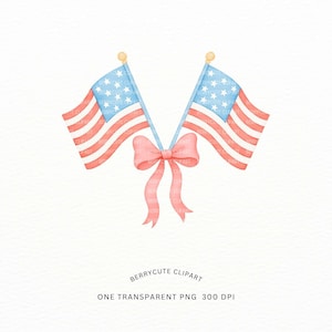 Preppy patriotisk clipart, amerikanska flaggor med rosett PNG, sublimering för fjärde juli, röd vit blå USA, Grandmillennial-design