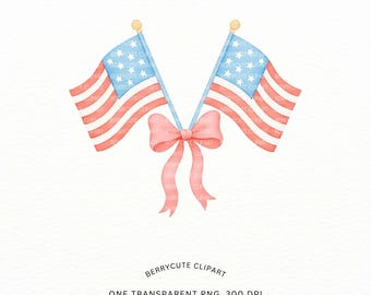 Adretter Vaterländischer Clip Art, Amerikanische Flaggen mit Bogen PNG, Fourth of Jul Sublimation, Rot Weiß Blau USA, Grandmillennial Design