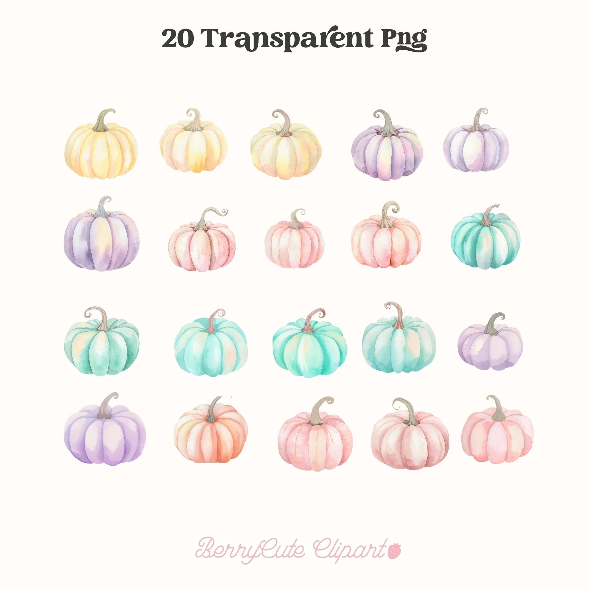 Watercolor Pastel Pumpkin Clipart Pack, Pink Halloween Png, Cute ...