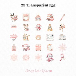 North Pole Clipart Pack, Watercolor Santa's Village, Christmas Clipart, Pink Christmas Png, Santa Clipart, Winter Wonderland, Junk Journal
