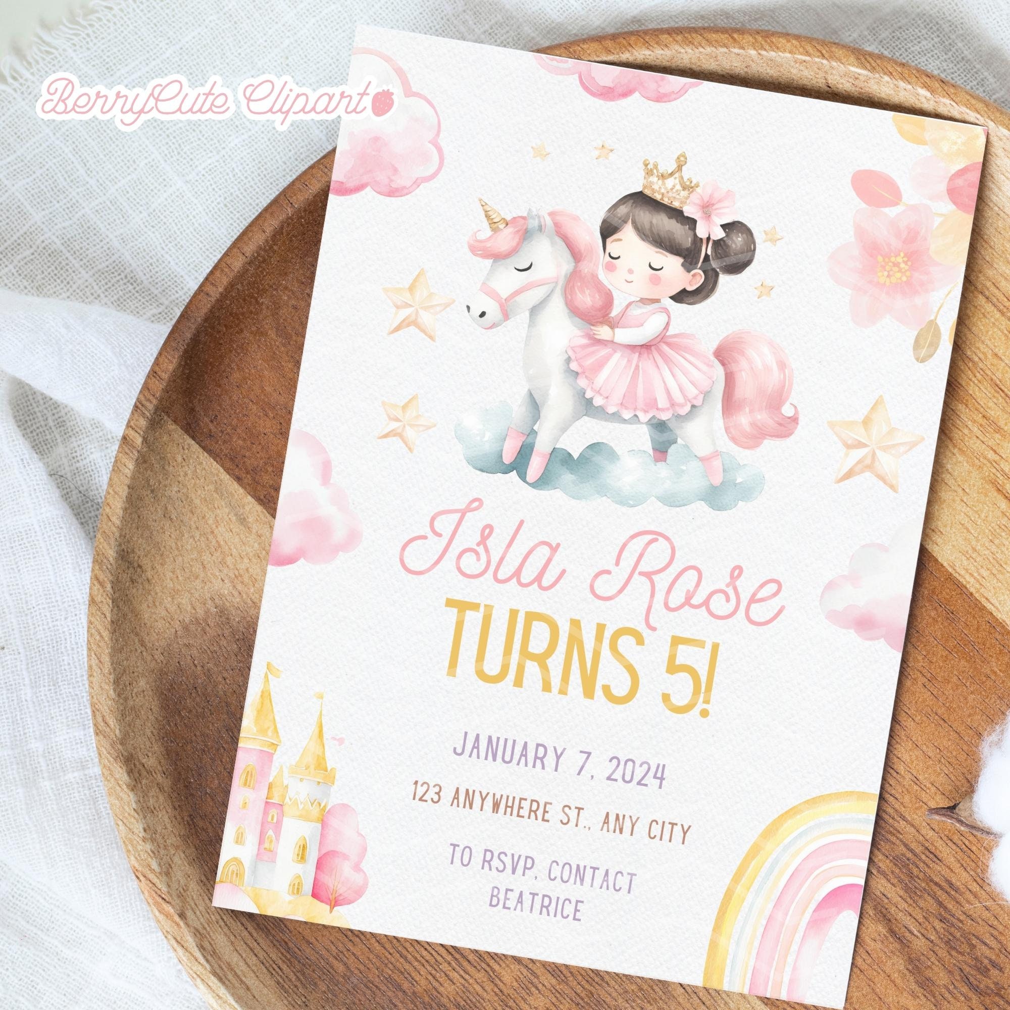 Princess Unicorn Clipart Pack, Pink Princess Clipart, Cute Unicorn ...