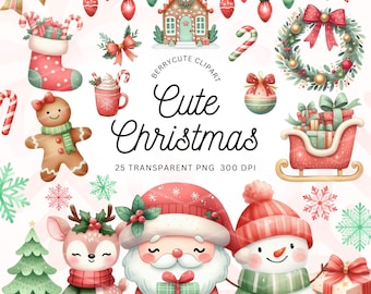 Whimsical Christmas Clipart Pack, Cute Christmas Clipart, Snowman Clipart, Festive Clipart, Gingerbread Clipart, Santa Clipart, Reindeer PNG