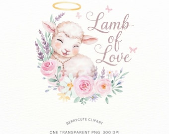 Easter Lamb Clipart, Christian Clipart, Watercolor Baby Sheep, Religious Spring Art, Easter Sublimation, Lamb of Love PNG, Spring Clipart