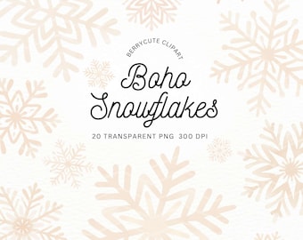Watercolor Snowflake Clipart Pack, Beige Snowflake Clipart, Boho Winter Clipart, Cute Winter Graphics, Winter Wonderland Clipart