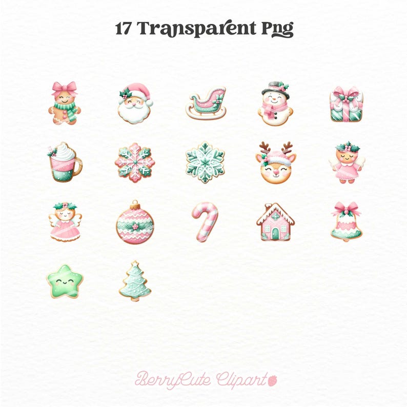 Pastel Gingerbread Clipart Pack, Pastel Christmas Clipart, Christmas Cookie Clipart, Gingerbread House Clipart, Cute Christmas Clipart
