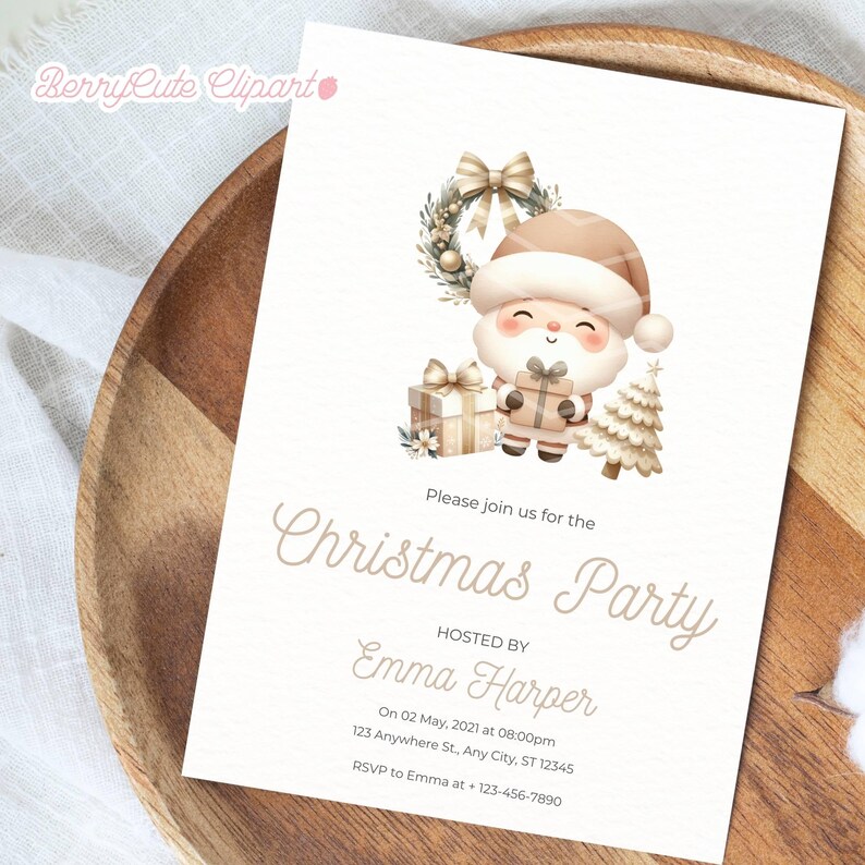 Watercolor Neutral Christmas Clipart, Boho Christmas Clipart, Watercolor Christmas Wreath, Neutral Tones, Hygge Clipart, Neutral Clipart