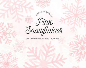 Pacote de Clipart de Flocos de Neve Rosa, Floco de Neve de Inverno em Aquarela, PNG de Natal, Clipart de Natal Rosa, PNG de País das Maravilhas de Inverno, Cartão de Natal Faça Você Mesmo