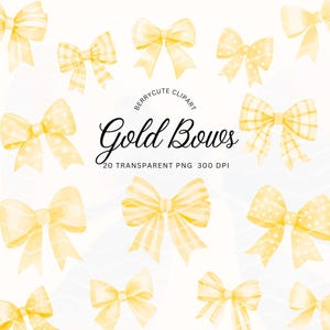 Gold Bow Clipart Pack, Gold Coquette Png, Yellow Bow Clipart, Coquette Bow Designs, Coquette Bow Art, Trendy PNG, Girls Birthday Clipart