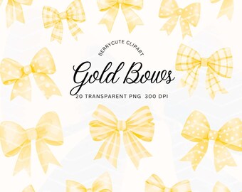 Gold Bow Clipart Pack, Gold Coquette Png, Yellow Bow Clipart, Coquette Bow Designs, Coquette Bow Art, Trendy PNG, Girls Birthday Clipart