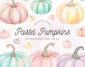 Aquarell Pastell Kürbis Clipart-Pack, rosa Halloween Png, süßes Halloween Png, kleiner Kürbis, Herbst Designs Png, süßer Kürbis Clipart