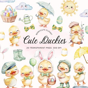 Cute Duck Clipart, Easter Duck Clipart, Watercolor Boy Ducks, Duck PNG, For Baby Shower Invite, Boy Birthday Party Invitation, NTR
