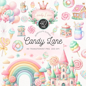 Candyland Clipart Pack, Pastel Candy Land Clipart, Lollipop Clipart, Candy House Clipart, Pastel Sweets Clipart, Candy Castle Clipart