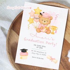 Graduation Animals Clipart, Class of 2025 PNG, Kindergarten Graduation Art, Graduation Teddy Bear, Graduation Party Clipart, Pink Graduation