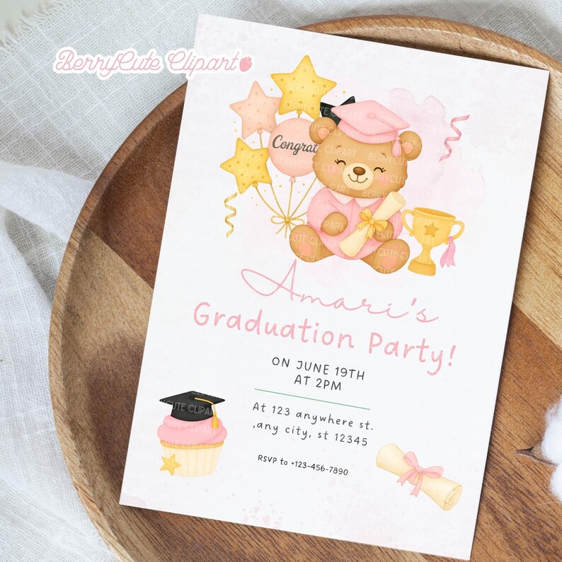 Graduation Animals Clipart, Class of 2025 PNG, Kindergarten Graduation Art, Graduation Teddy Bear, Graduation Party Clipart, Pink Graduation