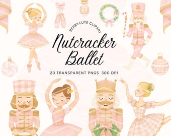 Nussknacker Ballett Clipart-Set, rosa Nussknacker Png, Preppy Christmas, rosa Weihnachtscliparts, Urlaub Clipart, Ballerina Clipart