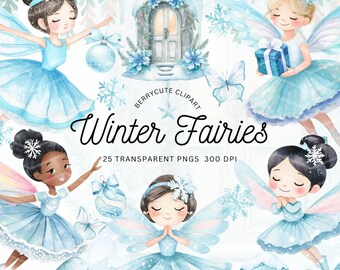 Winter Fairy Clipart Pack, Winter Forest, Fantasy Clipart, Winter Wonderland Clipart, Fairytale Christmas Clip Art, Blue Fairy, Boho Fairy