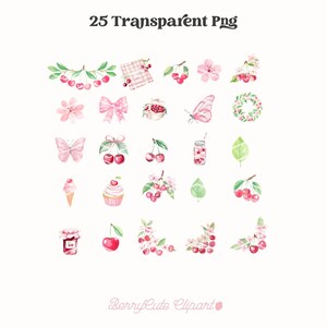 Cherry Clipart Pack, Berry First Png, Invitation Graphics, Watercolor Cherry, Cherry Fruit Png, Cherry Coquette Png, Summer Fruit Clipart