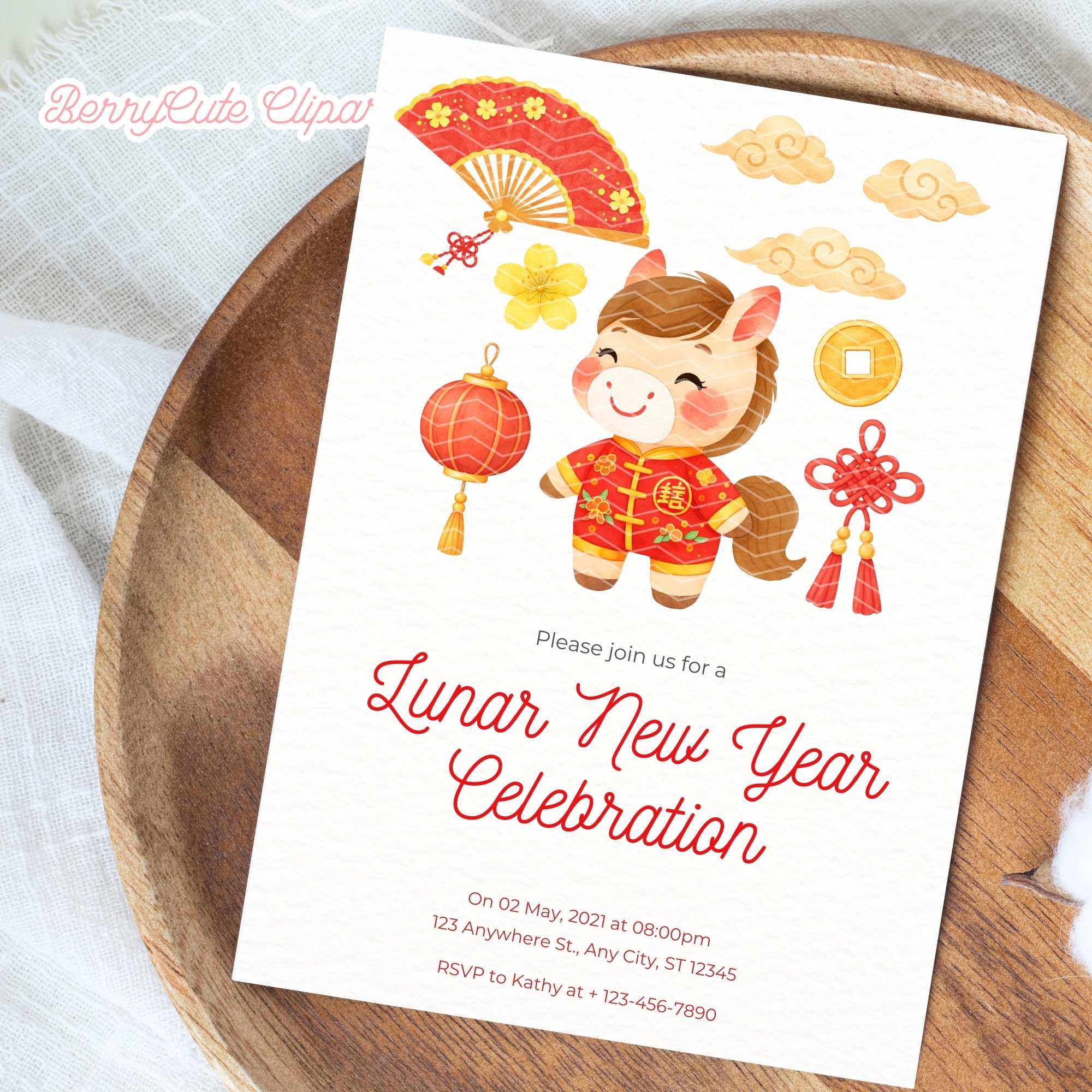 Chinese Zodiac Clipart Set: Year of the Horse, Lunar New Year PNG ...