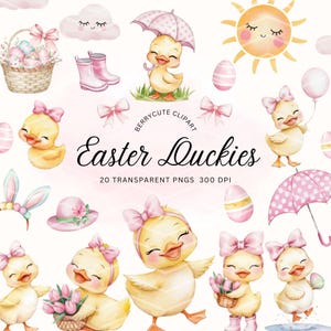 Spring Ducks Clipart Pack, Easter Duck Clipart, Pink Girl Ducks, For Baby Shower Invite, Girl Birthday Party Invitation, Spring Clipart