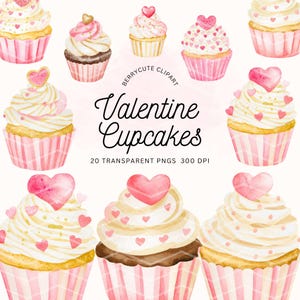 Rosa Valentinstag Cupcake Clipart-Pack, Valentinstag Süßigkeiten Clipart, Liebe Cupcake Grafiken, süße Rosa Cupcake Png, Valentinstag Desserts Clipart