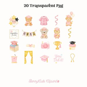Graduation Animals Clipart, Class of 2025 PNG, Kindergarten Graduation Art, Graduation Teddy Bear, Graduation Party Clipart, Pink Graduation