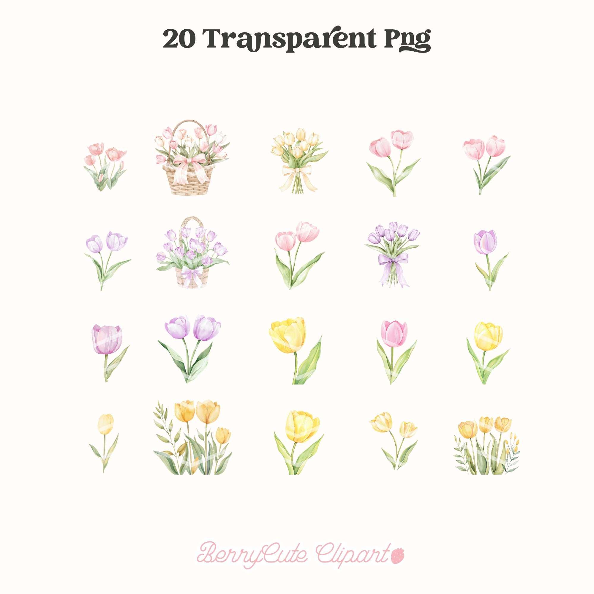 Pastel Tulip Clipart Pack, Watercolor Tulip PNG, Spring Floral Clipart ...