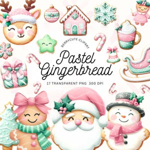 Pastel Gingerbread Clipart Pack, Pastel Christmas Clipart, Christmas Cookie Clipart, Gingerbread House Clipart, Cute Christmas Clipart