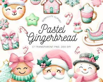 Pastel Gingerbread Clipart Pack, Pastel Christmas Clipart, Christmas Cookie Clipart, Gingerbread House Clipart, Cute Christmas Clipart