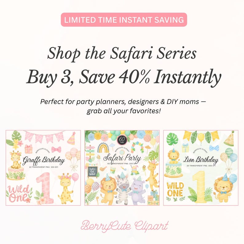 Safari Party Clipart Bundle, Watercolor Safari Animals, Jungle Birthday ...