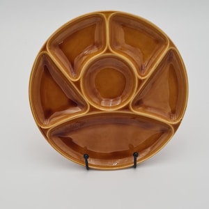 Vintage ockragul keramisk fonduetallrik - Gien Frankrike