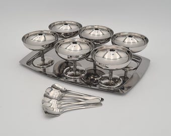 Copas de postre vintage de acero inoxidable - juego de 6 copas vintage con cucharas y bandeja