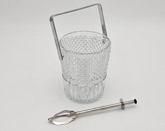 ガラス製アイスバケット（トング付き）｜クリスタル調｜レトロなバーアクセサリー｜装飾用ガラス瓶