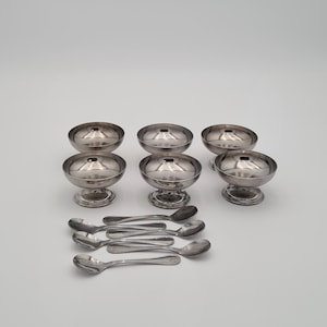 Set di 4 Coppe Gelato in Acciaio Inox, Coppette per Dessert con Piedistallo, per Gelato, Insalata di Frutta, Budino, Uso in Casa, Cucina, Ristorante